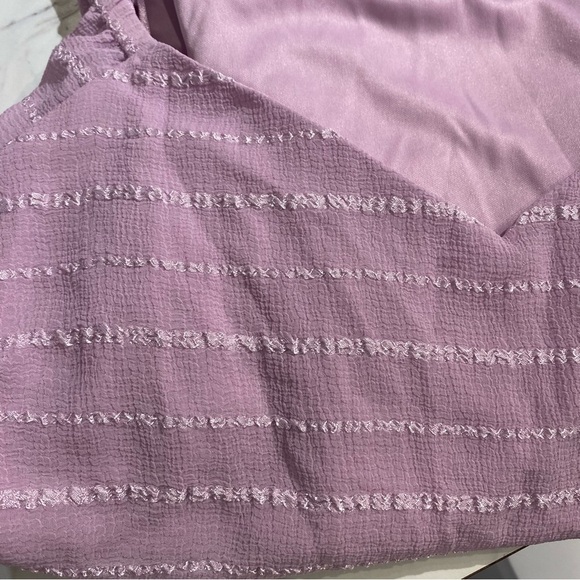 Le Chateau chiffon blouse smocked waist puff sleeve lined soft lilac textured LG - Picture 7 of 11